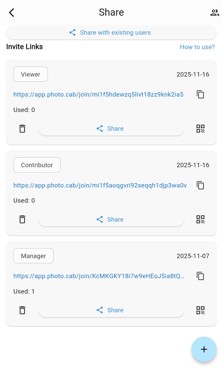 Use different invitation links to grant different permissions